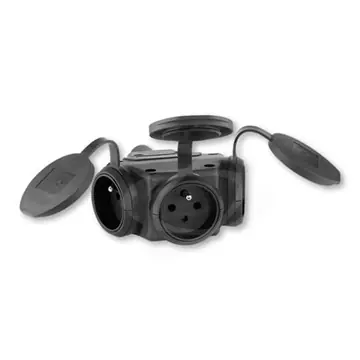 Zásuvka pohyblivá gumová 3-násobná přímá s víčkem IP44 černá ABB Ruční Výroba