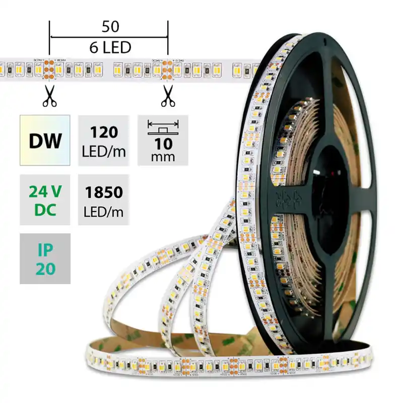 Hromadná Objednávka MCLED Pásek LED SMD3527 dual white WW-CW, 120LED/m, 19,2W/m, 1605lm/m, IP20, DC 24V, 10mm, 50m