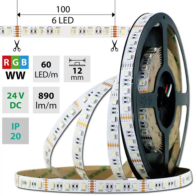 Cenový Hit MCLED Pásek LED SMD5050 RGB + WW, 60LED/m, 19,2W/m, 890lm/m, IP20, DC 24V, 12mm, 5m